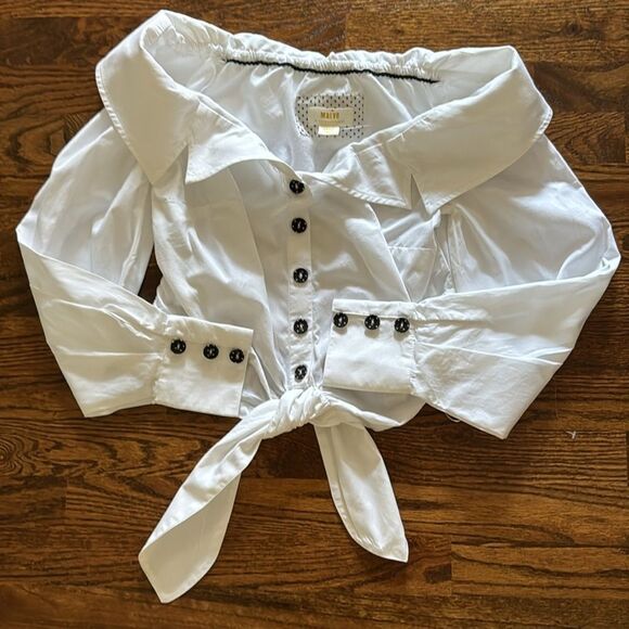 Maeve Cropped Tie-Front Blouse by Anthropologie - Picture 9 of 16